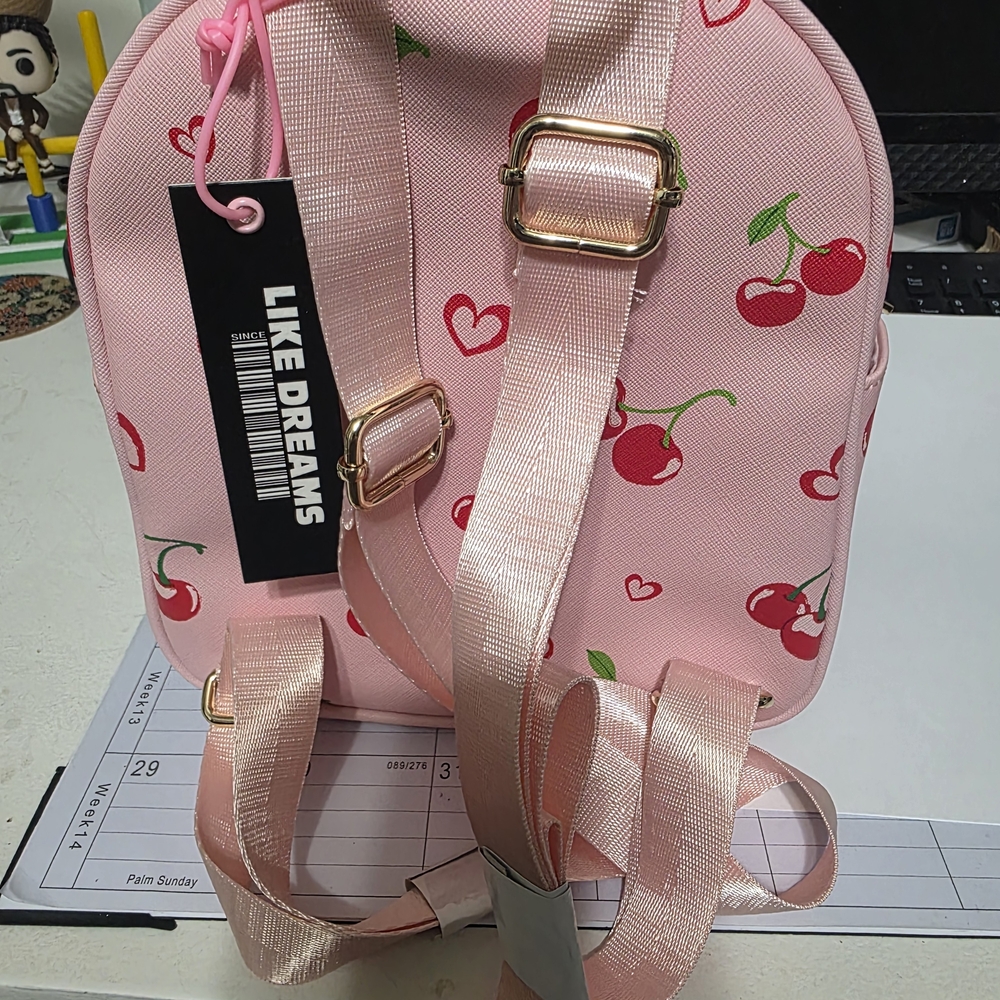Pink Cherry Print Backpack NWT - image 3